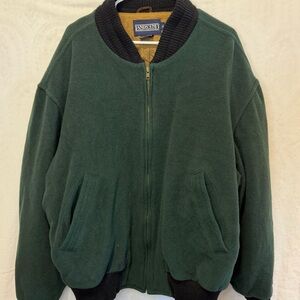 Lands’ End Vintage Jacket Mens XL Dark Green Wool Bomber Full Zip Coat 90s